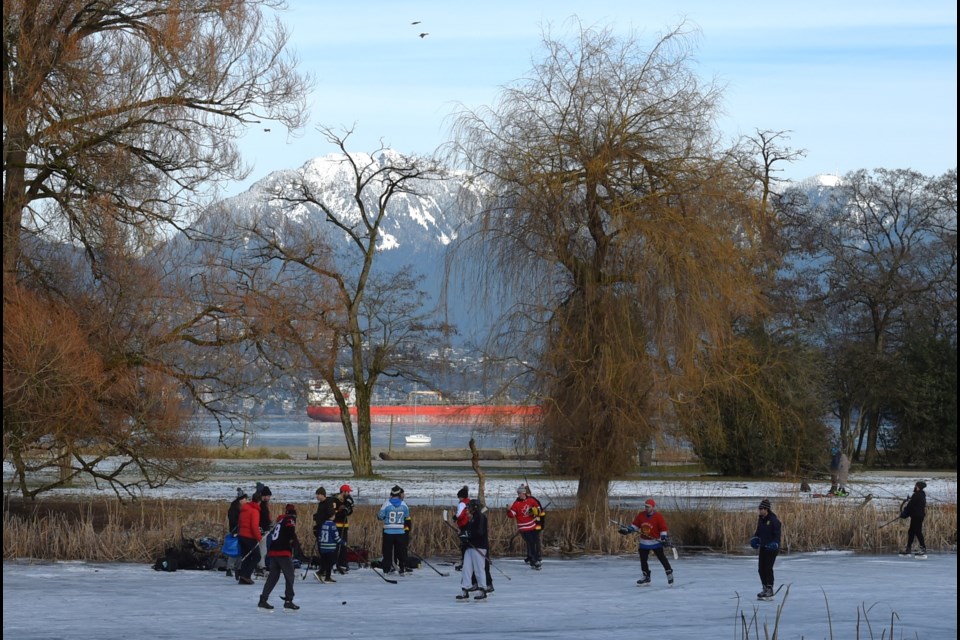 The setting for the ice hockey game wasn't far from English Bay.