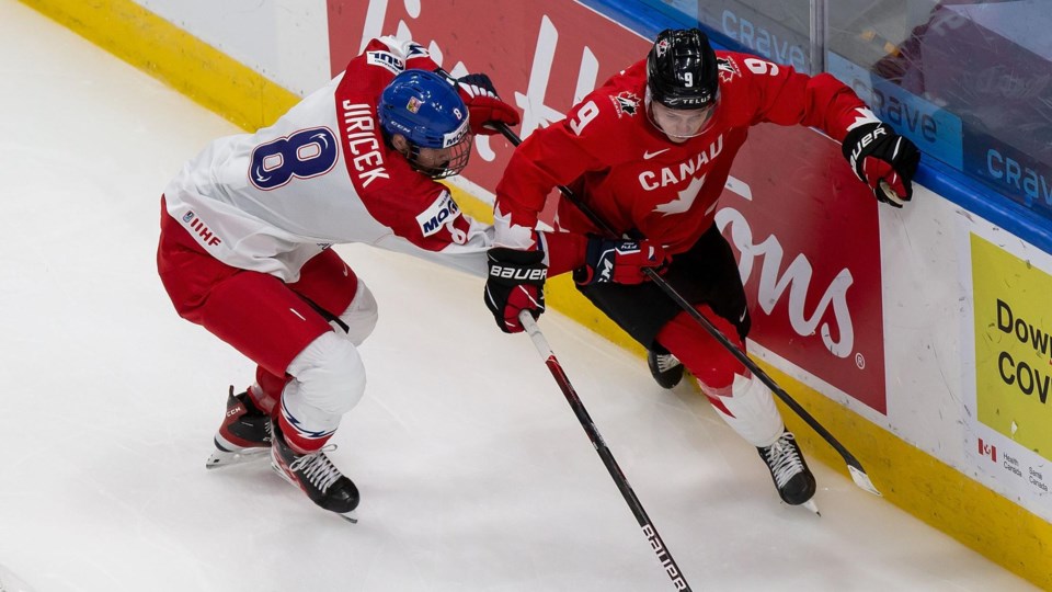 Jiricek checks a Canadian opponent nhl
