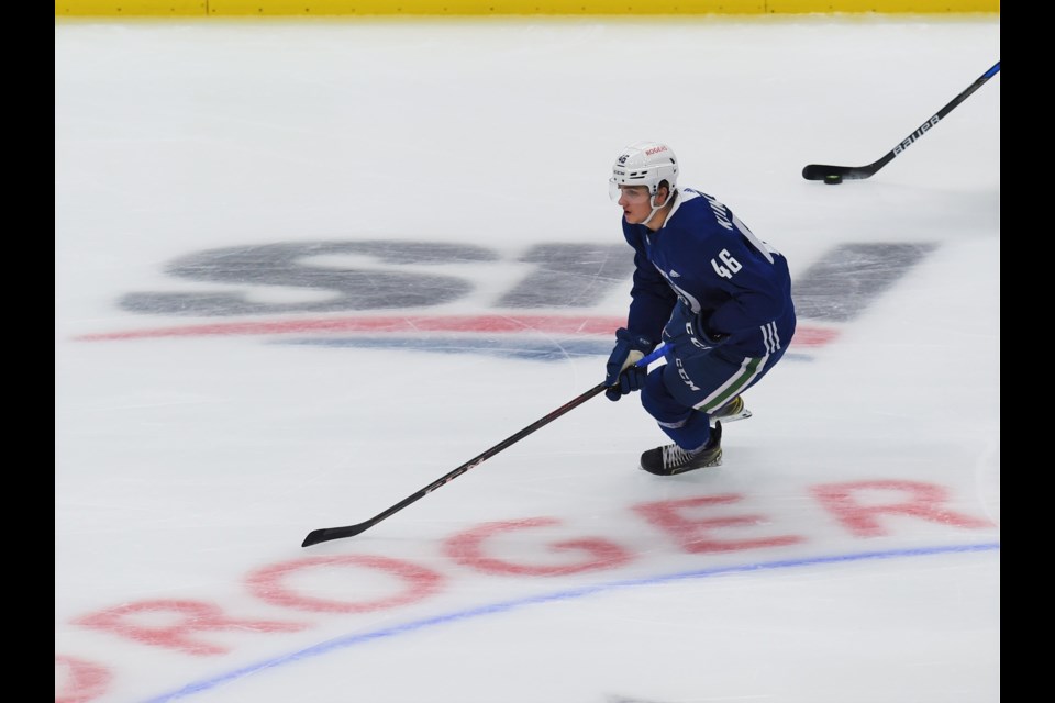 Danila Klimovich skates at the 2021 Vancouver Canucks rookie camp.
