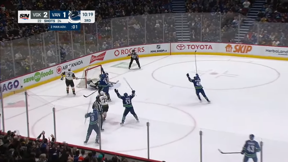 Screenshot of Canucks scoring at 10:19