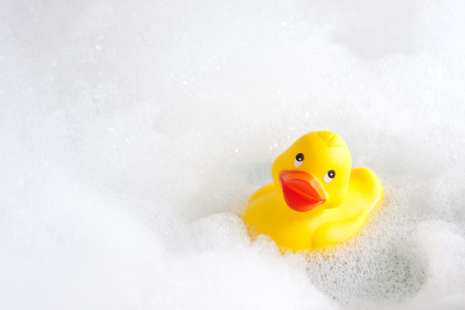 bubble bath with rubber duck