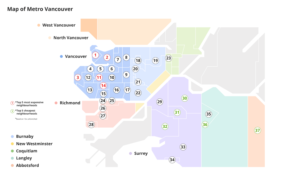 Metro Vancouver rent prices remain steep in July 2025, but several neighbourhoods around the region offer more economical options.