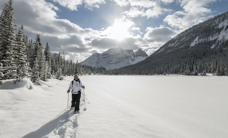 people-snowshoeing-snow-field