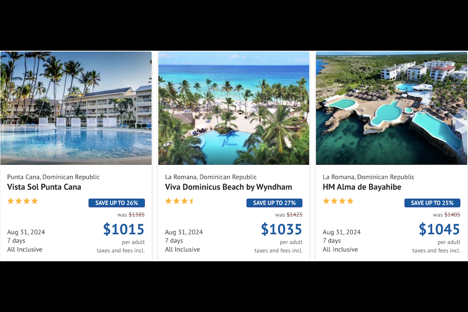 Packages from Toronto to the Dominican start at $1,015. 