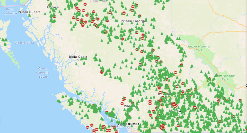 This interactive map shows you free and cheap campsites across B.C.