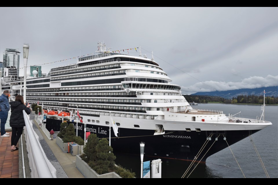 The 975-foot long Koningsdam from Holland America arrived in Vancouver April 10, 2022.