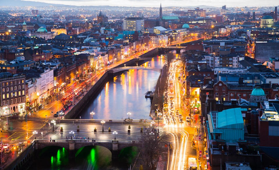 A viewpoint over O'Connell Bridge and Dublin City. Vancouver residents can enjoy savings on springtime trips to Ireland by taking advantage of deals available through WestJet.