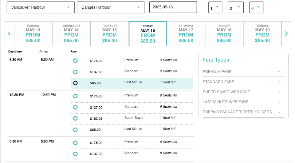Direct flights from downtown Vancouver to Ganges Harbour Airport on Salt Spring Island start at $85 this spring. 