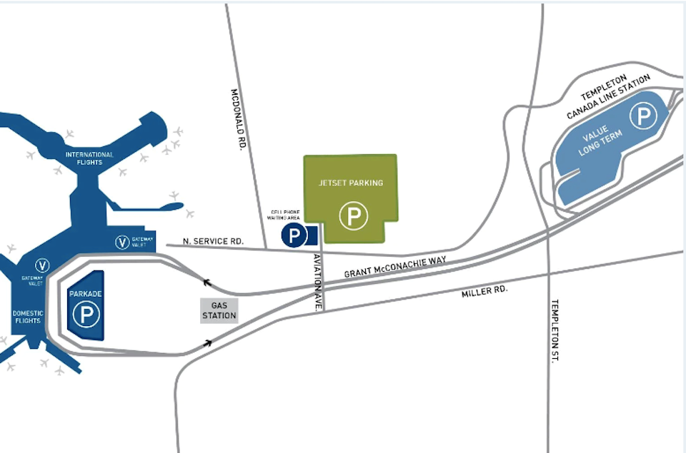 The Value Long Term is by the Templeton Canada Line Station and is the lowest-price option. 