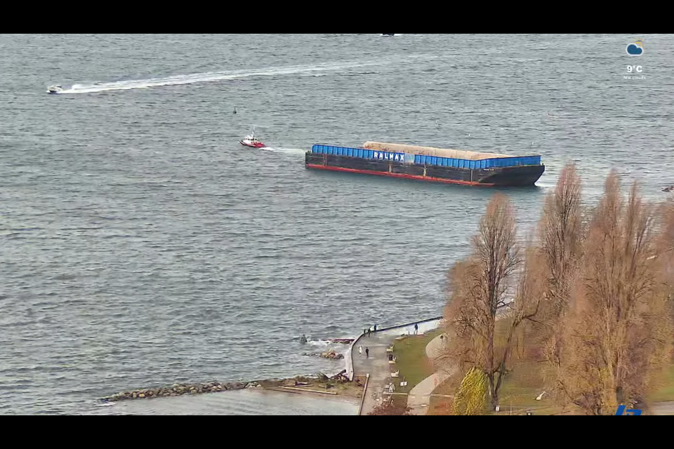 Almost exactly two years after the English Bay Barge ran aground, another had to be pulled away from shore.
