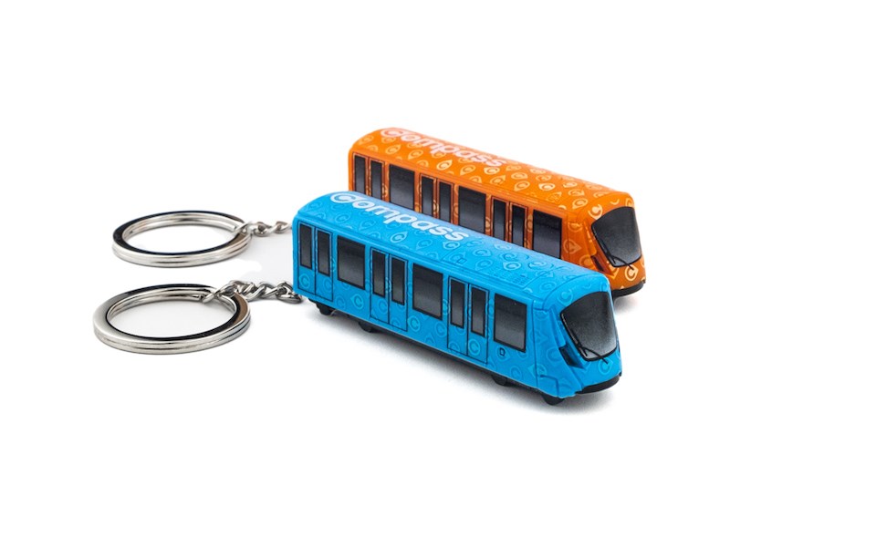 The Compass Mini-Train has a unique feature that sets it apart from other Compass offerings: it lights up when tapped.