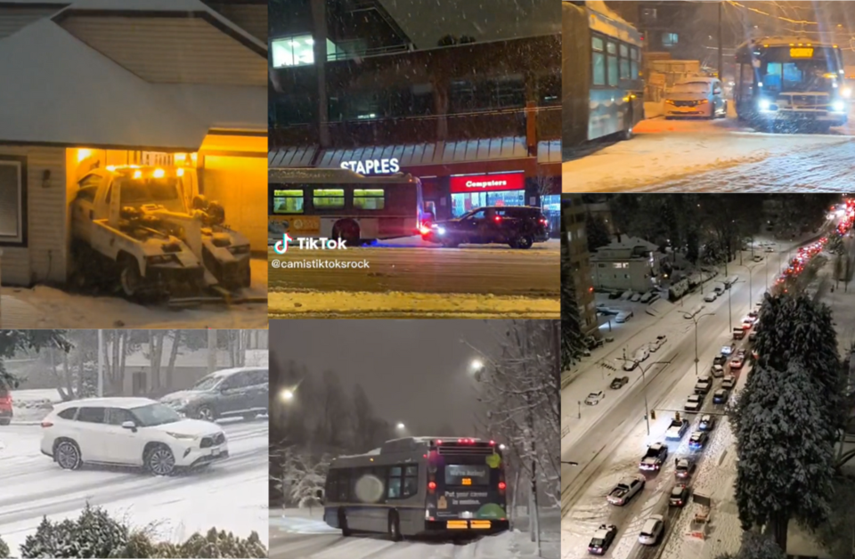 Watch: Videos from across Metro Vancouver show mayhem, crashes after snowfall