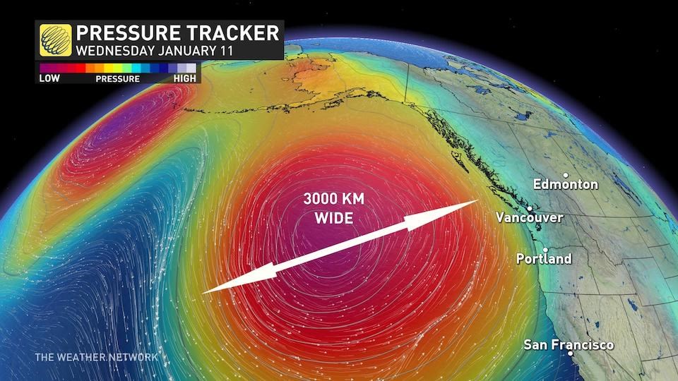 The Vancouver weather includes plenty of rain thanks to a strong low churning in the Pacific Ocean in January 2023. 