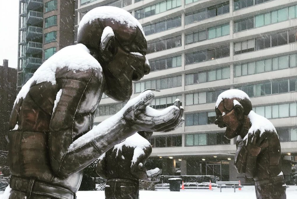 English bay Vancouver sculptures in the snow - Saturday Feb 13 - by Tammymeyersbc