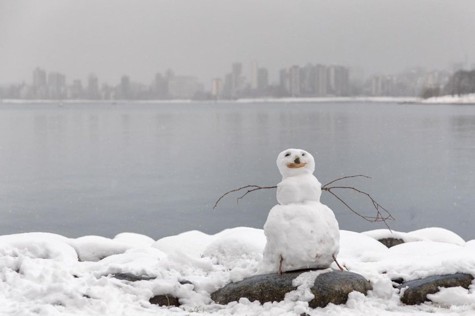 A snowman with a view.