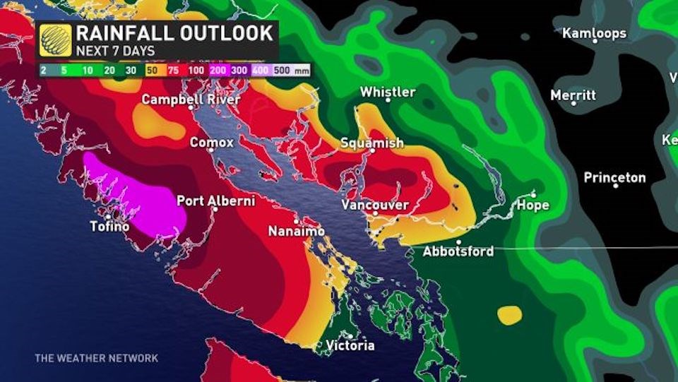 Environment Canada and The Weather Network call for abundant rainfall in Vancouver, B.C. in the first half of January 2023 across the Lower Mainland.