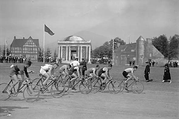 1926 - Bicycle racers take off at the Caledonian Games at Hastings Park.