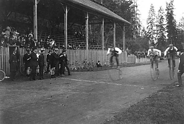 1890s - High wheel bicycle racing at Brockton Point