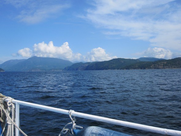 Desolation Sound views of mountains and the channel from a sailboat