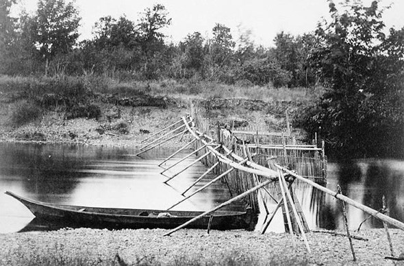  Traditional first nations fish weir on the Cowichan River circa 1866