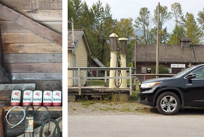  Inside the oil shed (left) and outside it (right)