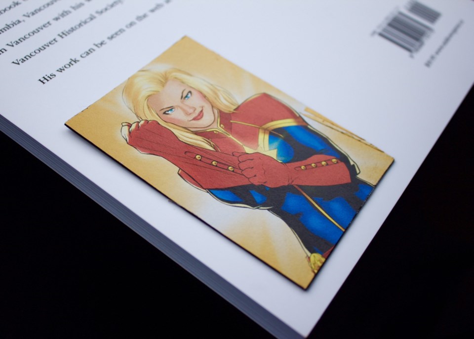  An upcycled magnet of Captain Marvel. Photo by Philip Moussavi