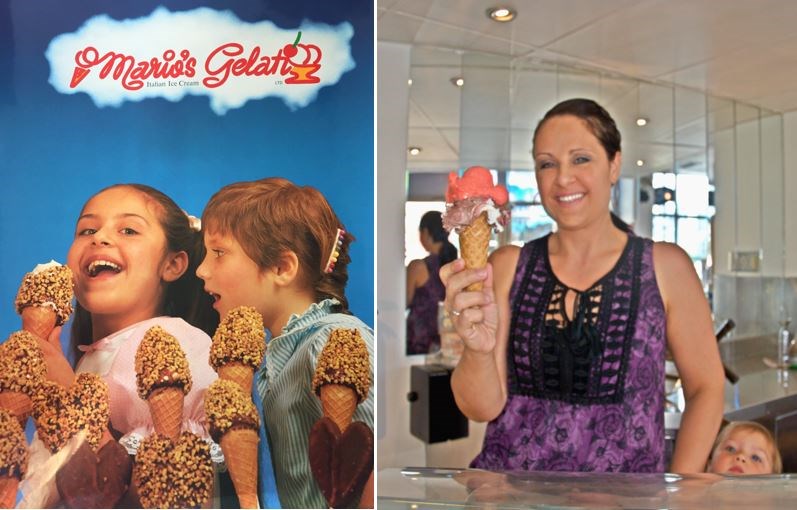  Elizabeth on a Mario's Gelati Poster from the 80's & presently at Amato Gelato.