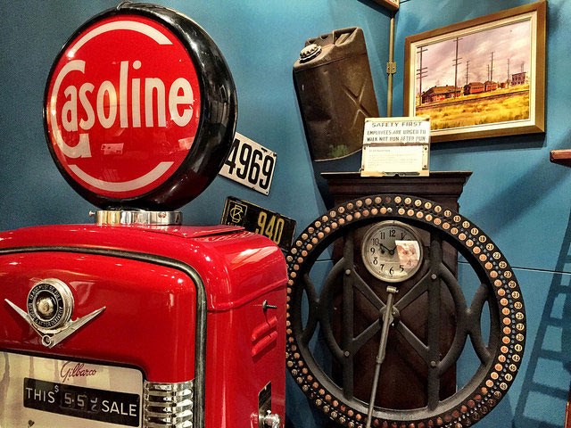  A gasoline pump from the 1940’s, as well as a BC Electric Railway Punch Clock.