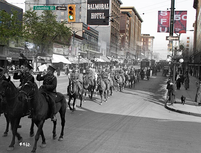  Buglers Parade on Hastings st. Vancouver Archives Reference: AM1535-: CVA 99-469.