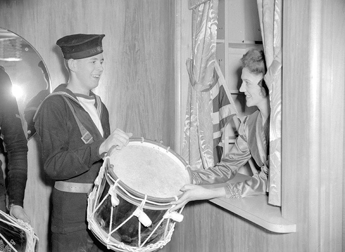  A Sea Cadet Marches inside the Vogue in 1942. City of Vancouver Archives: CVA 1184-49. Lindsay Jack.