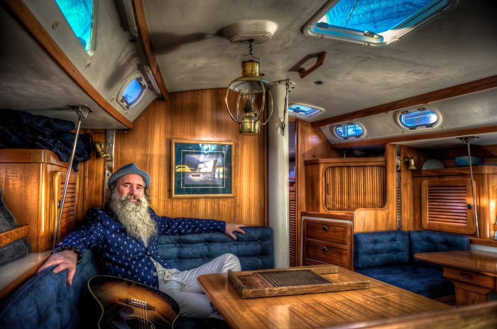  David Roberts demonstrating shipboard living in style.