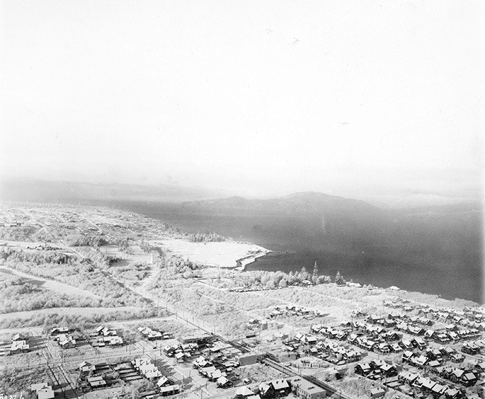  Aerial view looking west over Point Grey. Vancouver Archives: Van Sc P69.