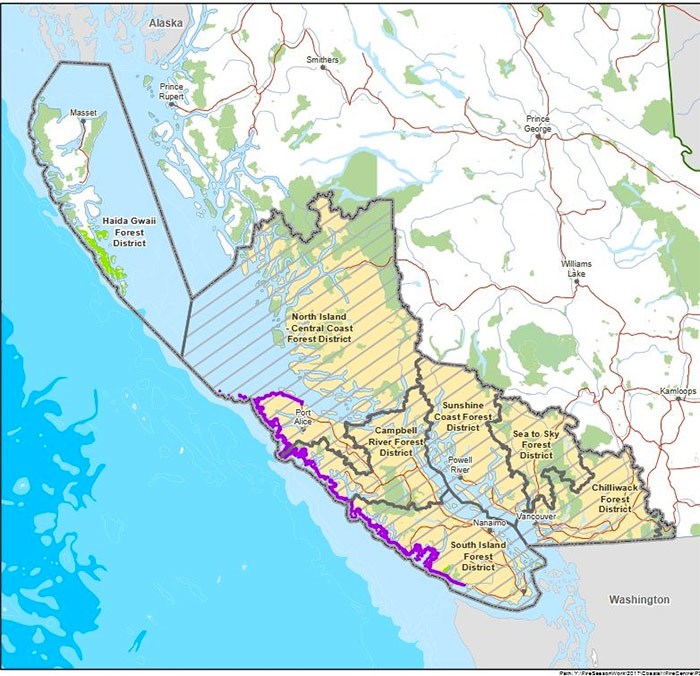  This map provided by the Coastal Fire Centre shows the area affected by the campfire ban being lifted.