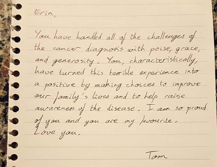  Tom Frohlich's note to his wife moved her to tears.