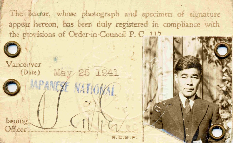  All British Columbians of Japanese ancestry were required to carry photo-ID as of August 12, 1941, four months before the Pearl Harbor attack that triggered the Pacific war. Katsuyori Murakami’s card marks him as a Japanese National; about three-quarters of the cards identified their bearers as “Canadian Born.” Photo courtesy of Mary Kitagawa.