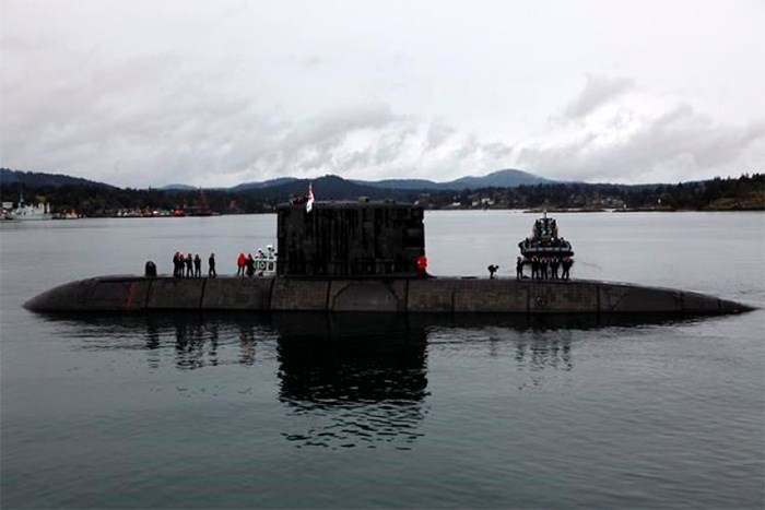  The HMCS Chicoutimi seen departing Thursday, March 2, 2017, during Prime Minister Trudeau's visit to CFB Esquimalt. The sub has been deployed to the Asia-Pacific region.