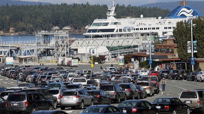  Vehicles fill the parking lot at Swartz Bay ferry terminal on the busy Thanksgiving weekend. Passengers are now prohibited from remaining on any car deck with closed doors at both ends and limited openings along the sides.