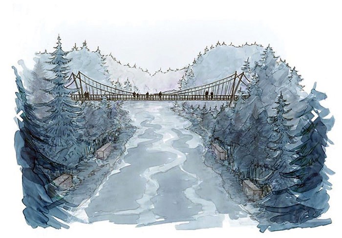  An artist’s rendering depicts how a rigid suspension bridge over the Seymour River will look once completed. image supplied, Metro Vancouver
