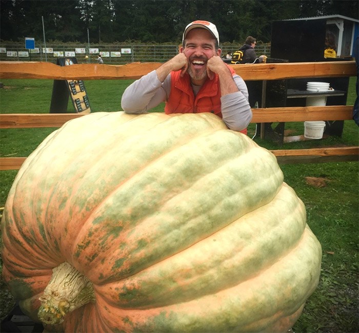  Jeff Pelletier poses with Grawp, his silver-medal winning entry in this year's Great Pumpkin Commonwealth. photo supplied, Rhiannon Nachbaur