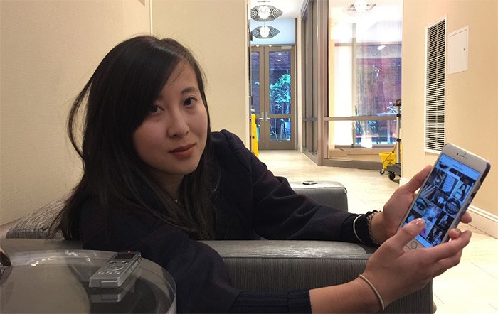  Musefind CEO Jennifer Yemu Li Chiang is interviewed by Business in Vancouver in the lobby of the Homewood Suites by Hilton hotel in midtown Manhattan | Glen Korstrom