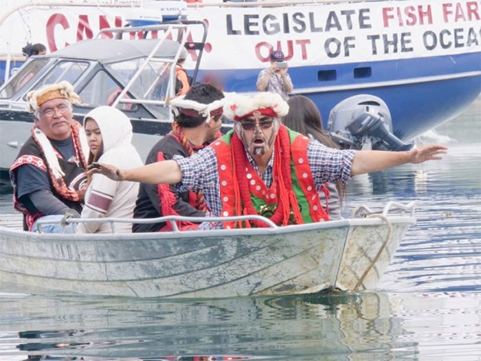  Dzawada'enuxw Nation Chief Willie Moon and Hereditary Chief Charlie Williams are among local First Nations leaders who have been on site to support the occupation of the Swanson Island fish farm, near Alert Bay.   Photograph By Swanson Occupation