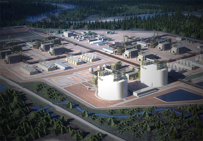  Rendering shows liquefied natural gas export terminal at Kitimat as proposed by a consortium led by Shell and which includes Korean Gas Corp., Mitsubishi and PetroChina. | LNG CANADA