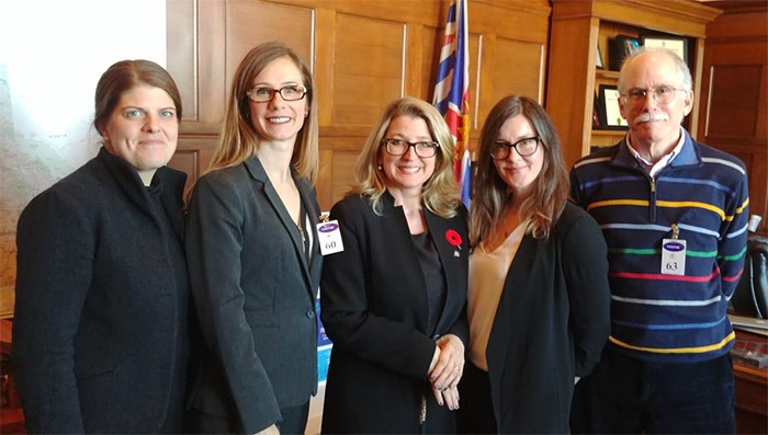  Minister of Agriculture Lana Popham, centre, met with FarmWatch members (from left) Michelle Li, Kelly Greene, Laura Gillanders and John Roston. Photo submitted