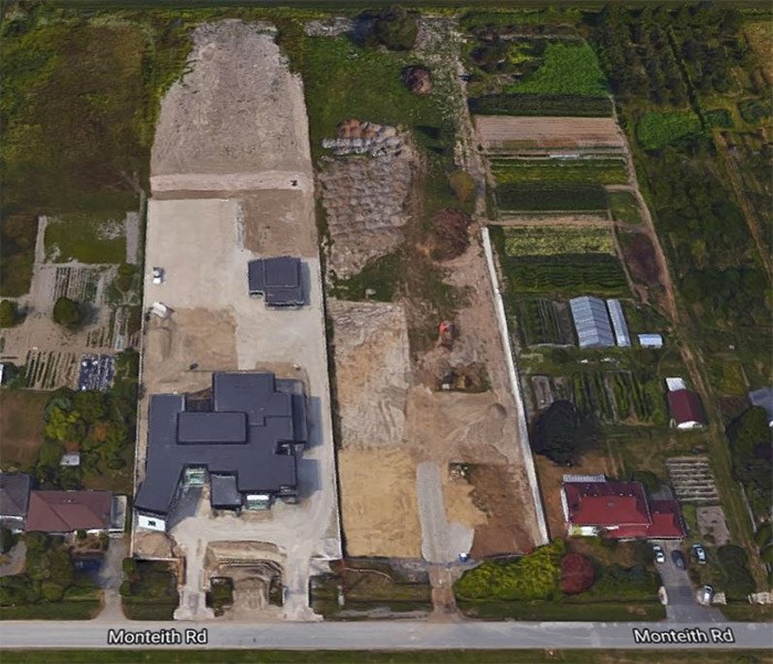  An aerial shot of Monteith Road near Steveston shows the extent of damage from mansion development on protected agricultural land. Google Maps