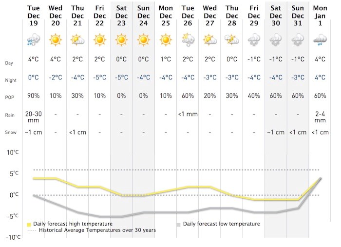 14 day forecast for Vancouver (Screenshot/Weather Network)