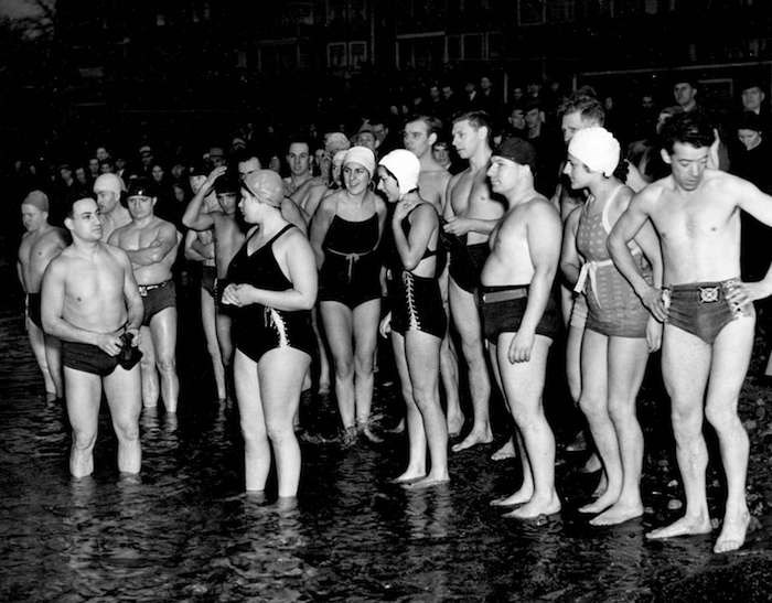  The Polar Bear Swimmers get ready to go in, January 1, 1939 (Vancouver Archives)