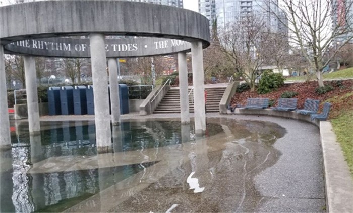  This photo at David Lam Park shows the Jan. 4, 2018 king tide shortly after its 8:06 a.m. peak. Is this what the shoreline will look like when sea levels rise?   Photograph By Edouard de Marenches