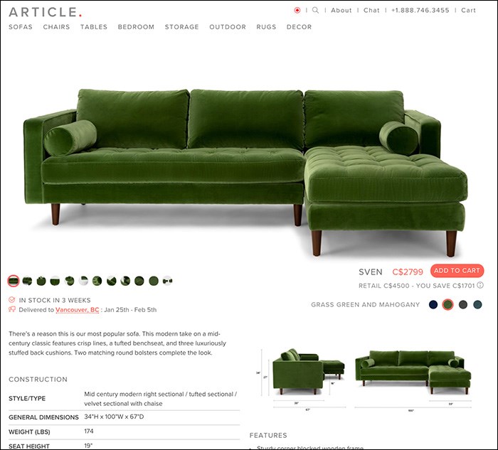  Article's Sven sectional, as seen on their website