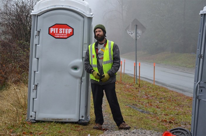  Protesters on Burnaby Mountain ran into some porta-potty problems this week. The City of Burnaby does not allow them on public lands. Above, Douglas Fugge near Shellmont Street and Underhill Avenue.   Photograph By Tereza Verenca