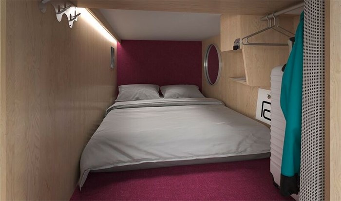  Each pod at the Pangea Pod Hotel includes a double mattress, LED lighting, a fan, USB and standard charging points, a lockable cabinet for valuables, hangers for clothes and hooks for towels.